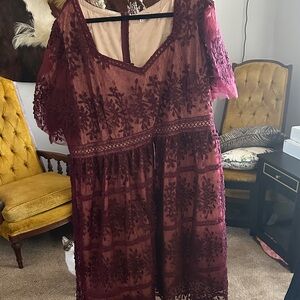 Ivy City Co Burgundy Lace Dress